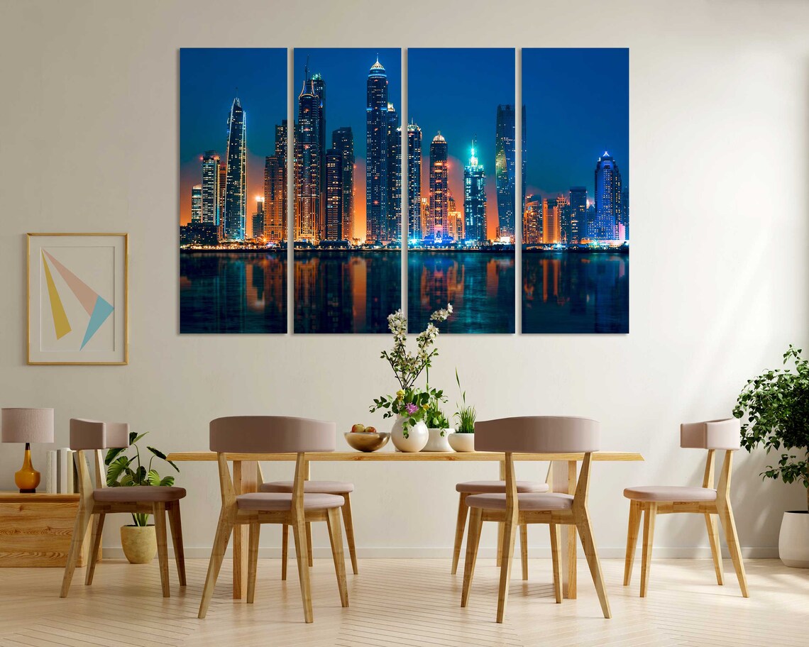 Dubai Marina Skyscrapers Night Lights Water Reflections City Poster - Image 6