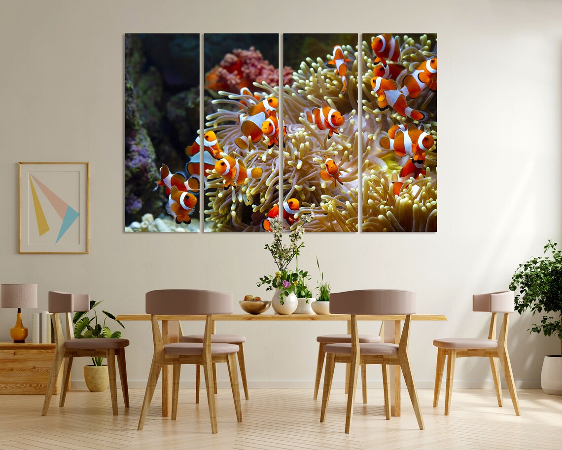 Clownfish Swimming in Sea Anemone Colorful Coral Reef Wall Art Print - Image 8