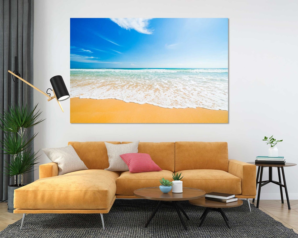 Sunny Beach Golden Sand White Ocean Waves Blue Sky Travel Poster - Image 5