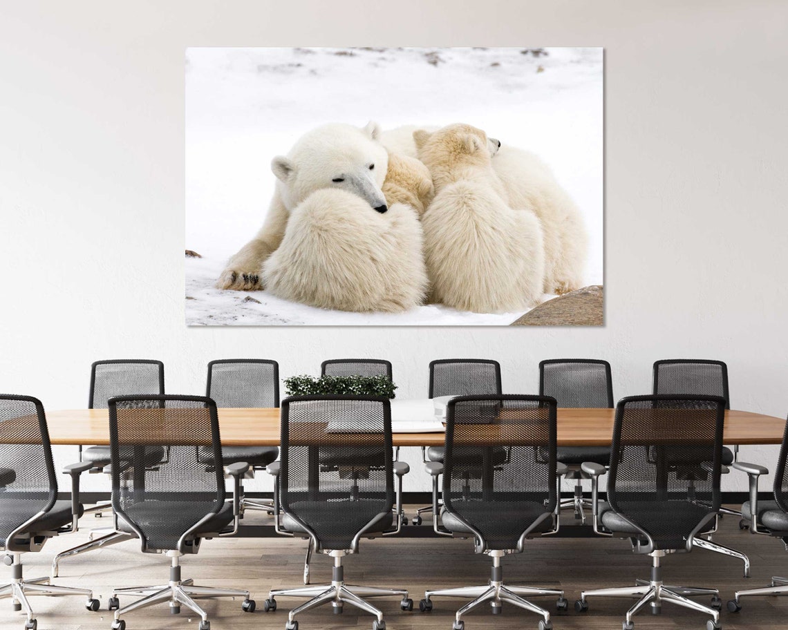Polar Bear Mother Cuddling Cubs in Snow Arctic Wildlife Art Poster - Image 4