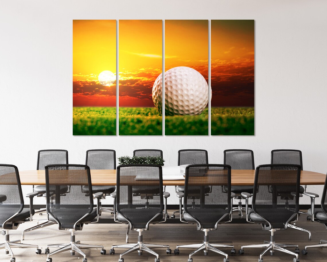 Golf Ball On Green Grass At Fiery Sunset Sky Sports Wall Art Poster - Image 4