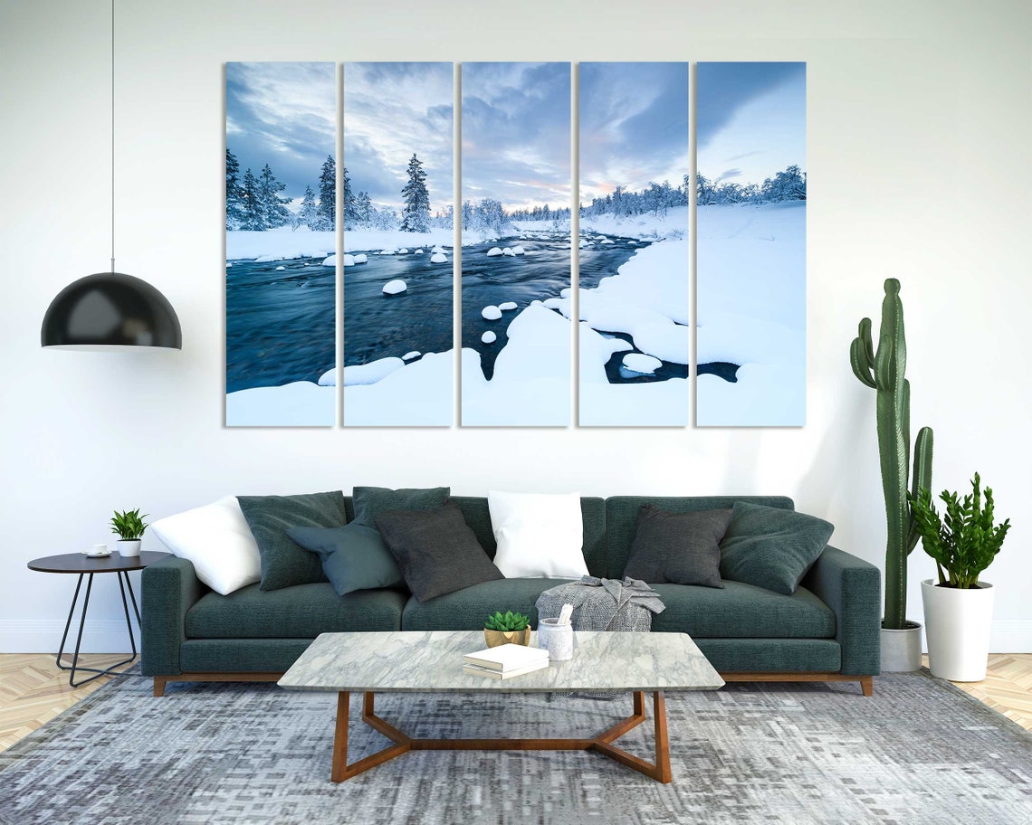Snowy Winter River Winding Through Frozen Forest Landscape Poster - Image 2