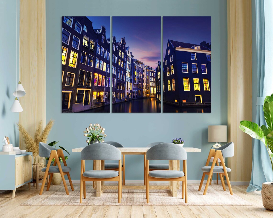 Amsterdam Canal Night City Lights Old Town Houses Travel Poster - Image 3