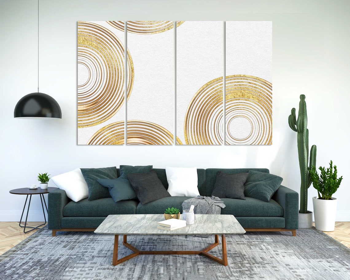 Gold Concentric Circles on White Modern Luxury Abstract Poster - Image 2