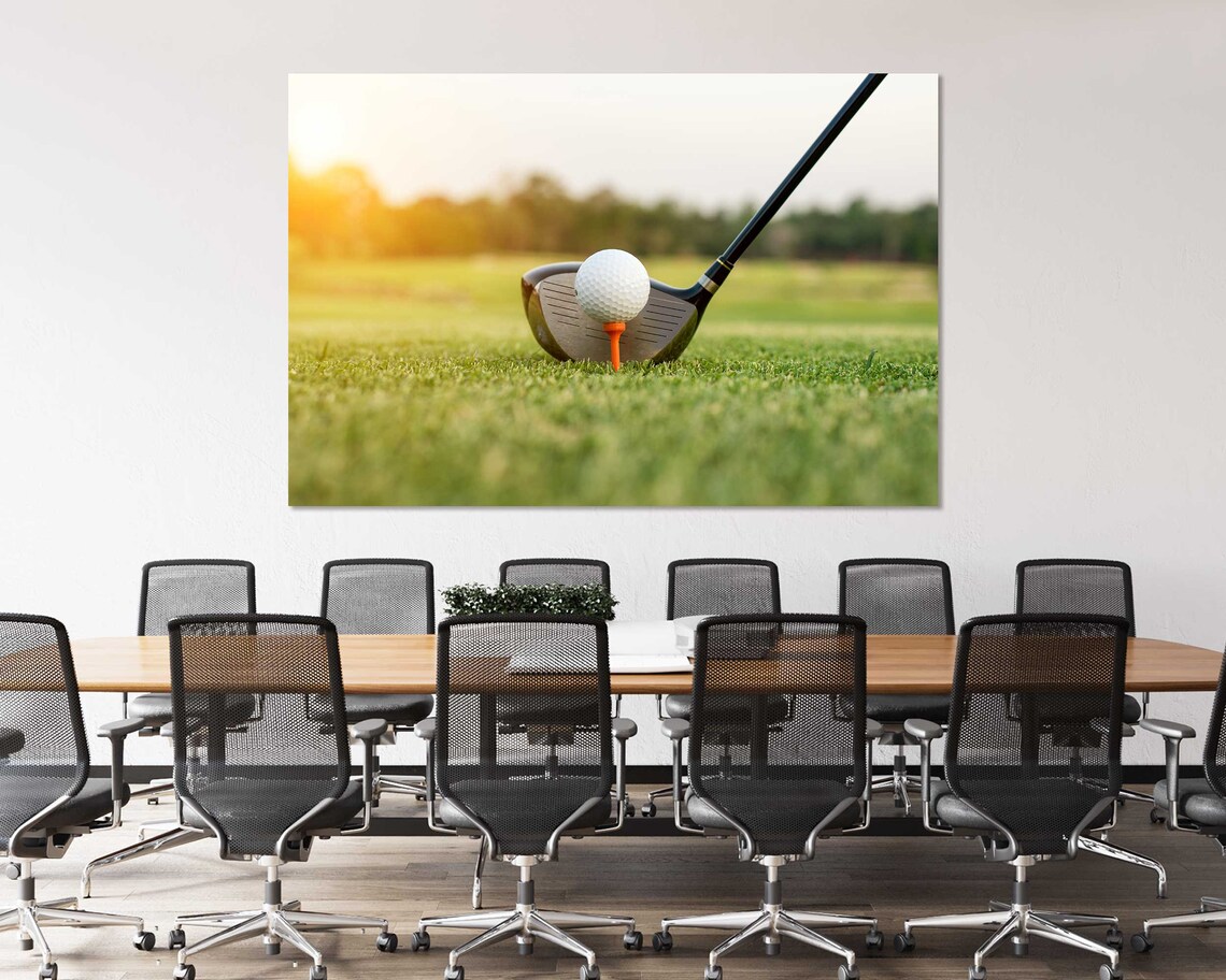 Golf Driver Club Ball On Tee Sunset Fairway Golden Light Poster - Image 4