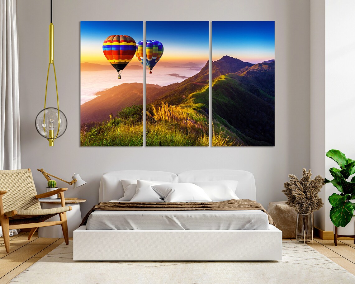 Colorful Hot Air Balloons Over Misty Mountains Sunrise View Poster - Image 8