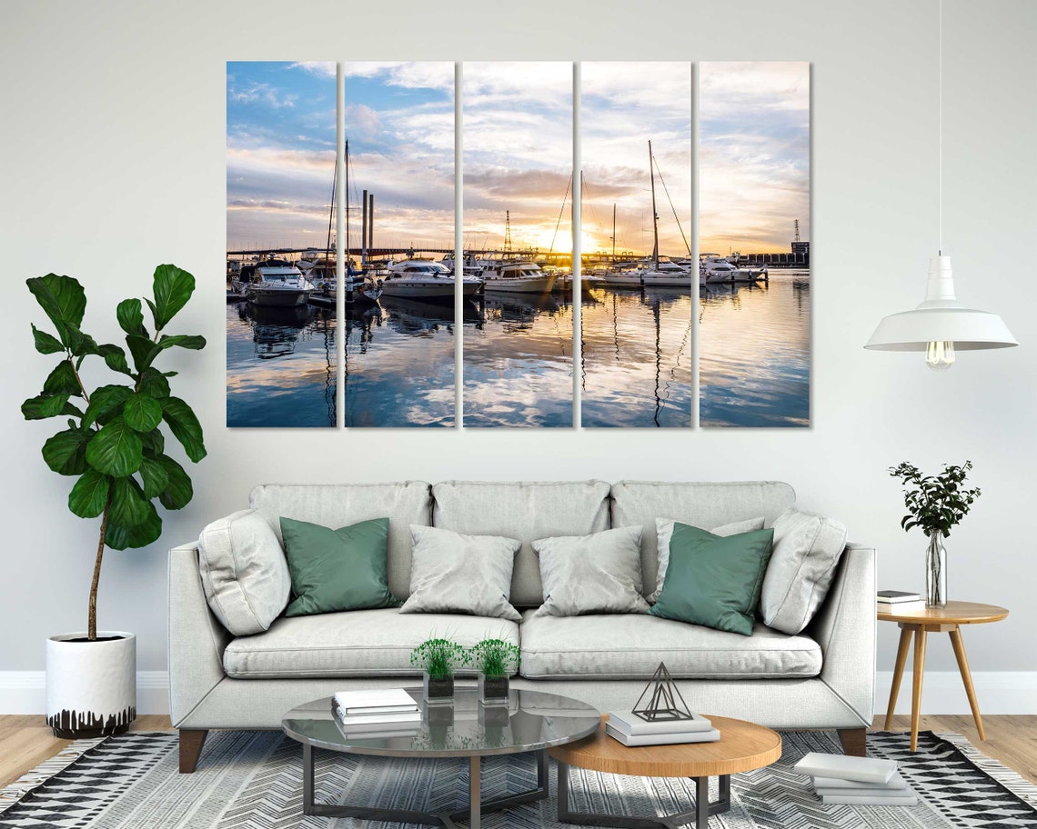 Sunset Marina Harbor Yachts Sailboats Golden Water Reflections Poster - Image 7