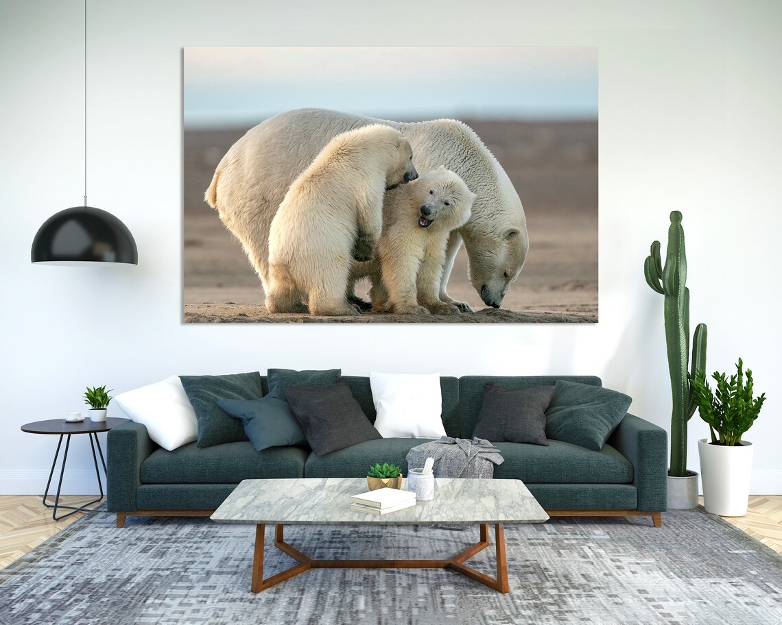 Polar Bear Mother With Two Cubs Arctic Tundra Family Wildlife Poster - Image 2