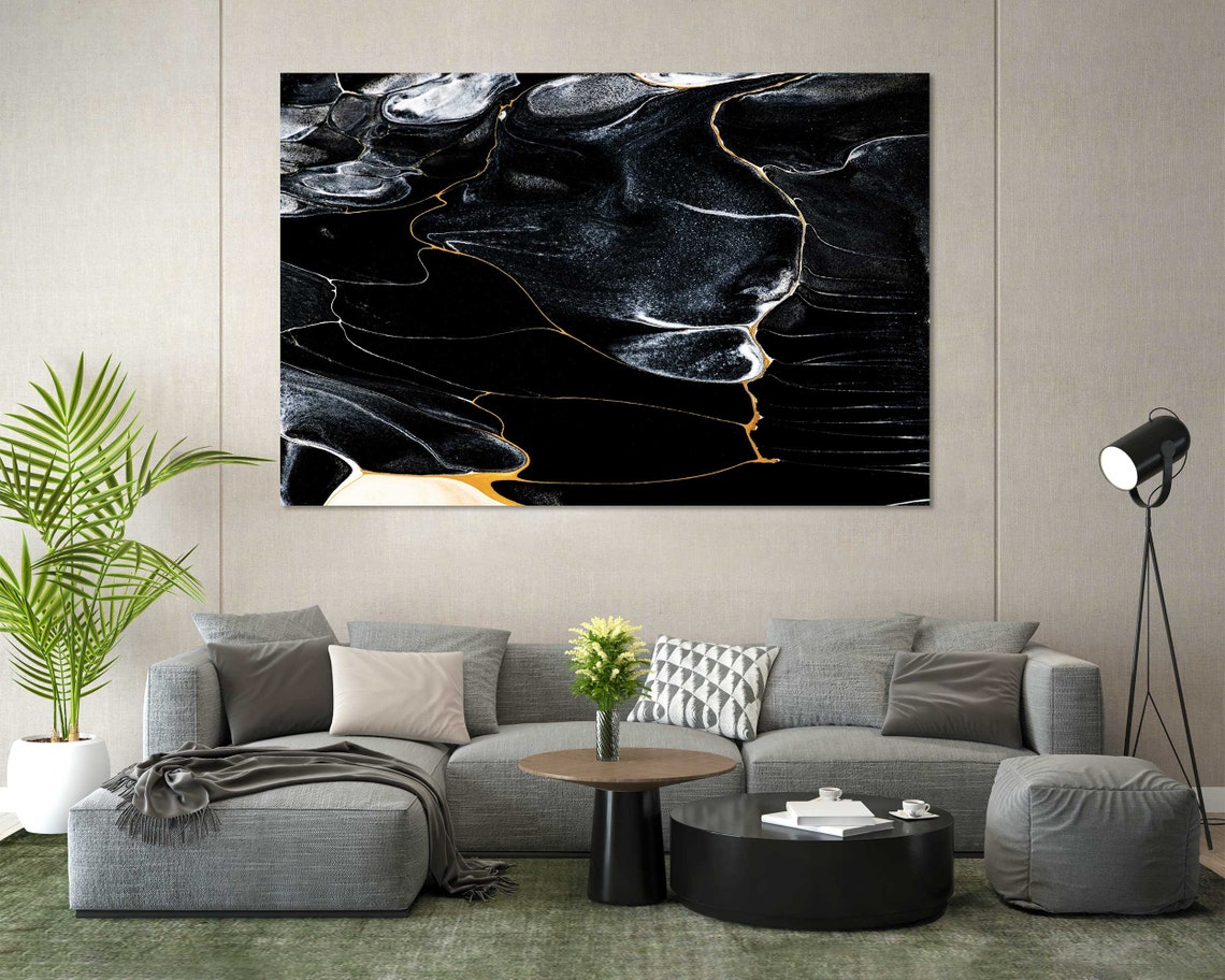 Black Marble Gold White Swirling Veins Luxury Abstract Art Poster - Image 8