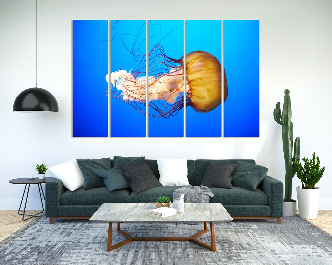 Golden Orange Jellyfish Deep Blue Ocean Underwater Life Poster - Image 3