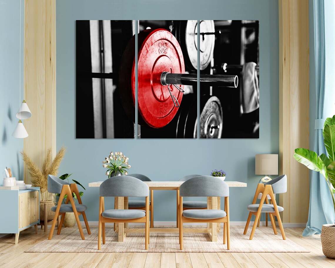 Barbell Red Weight Plate Gym Fitness Strength Training Black White Poster - Image 3