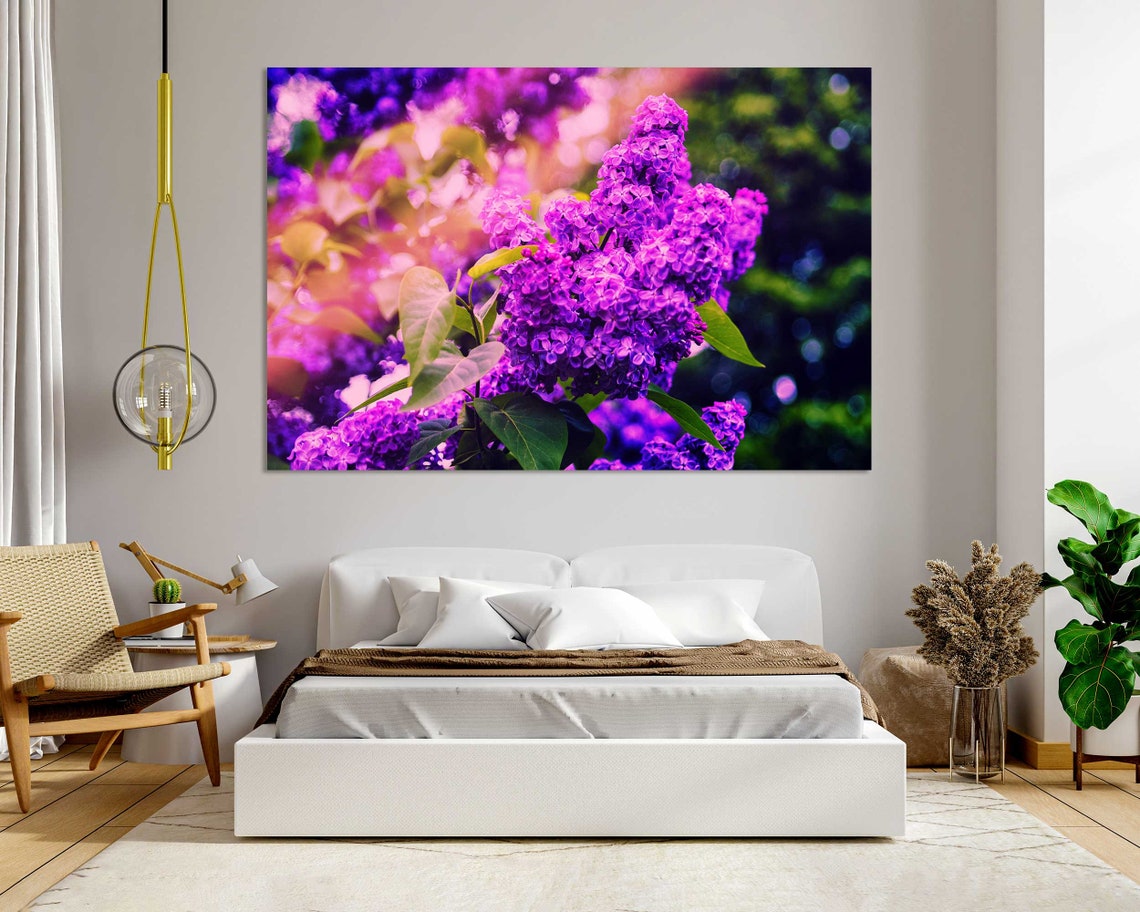 Purple Lilac Blossoms Close Up Spring Flower Garden Wall Art Print - Image 8