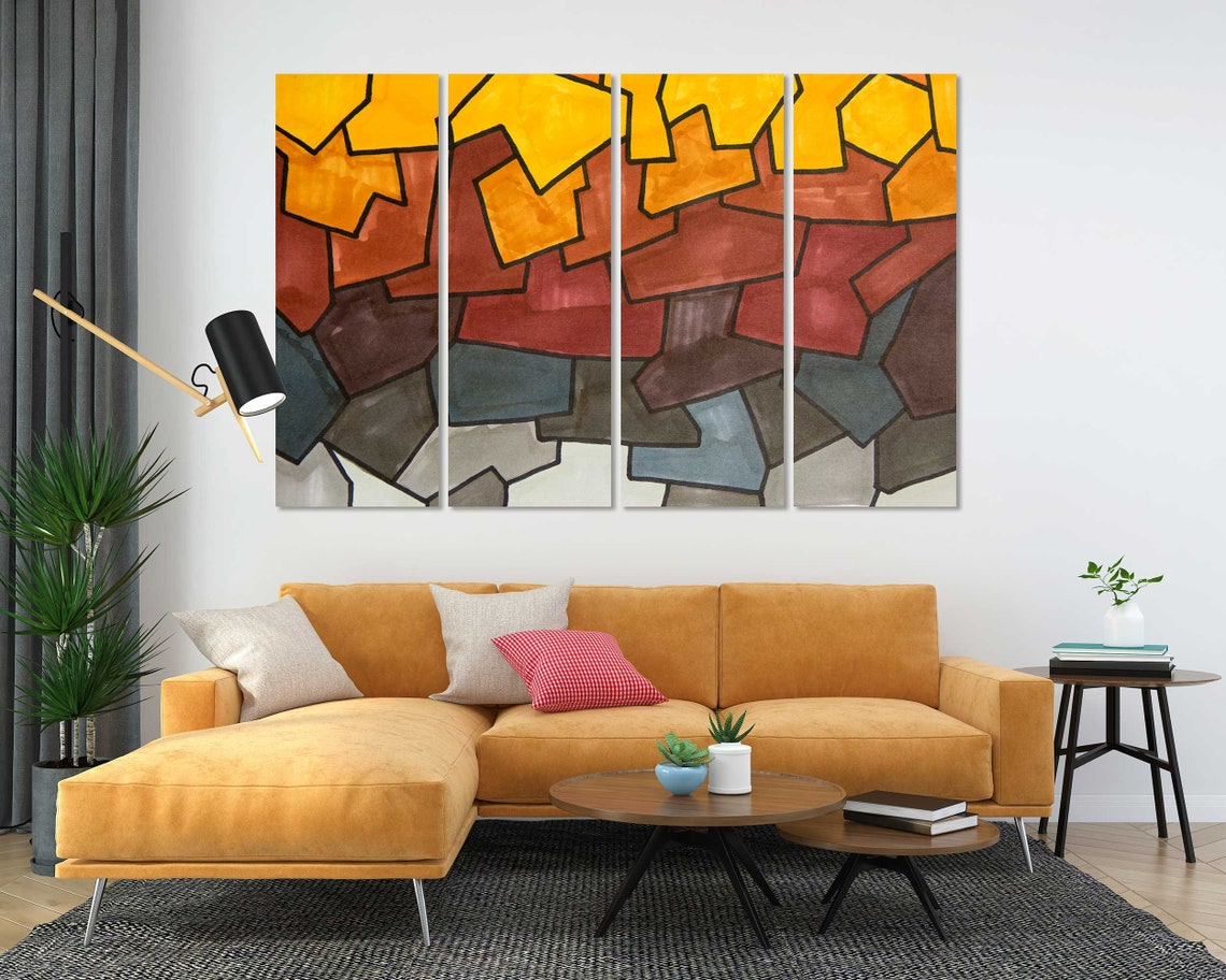 Amber Orange Red Gray Geometric Mosaic Blocks Modern Art Poster - Image 5