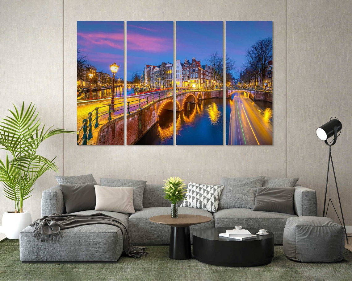 Amsterdam Canal Bridges Evening Lights Netherlands City Travel Poster - Image 7