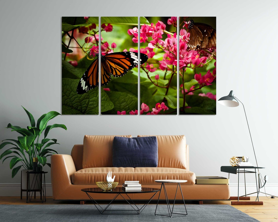 Monarch Butterfly On Pink Flowers Garden Close Up Nature Wall Art - Image 8