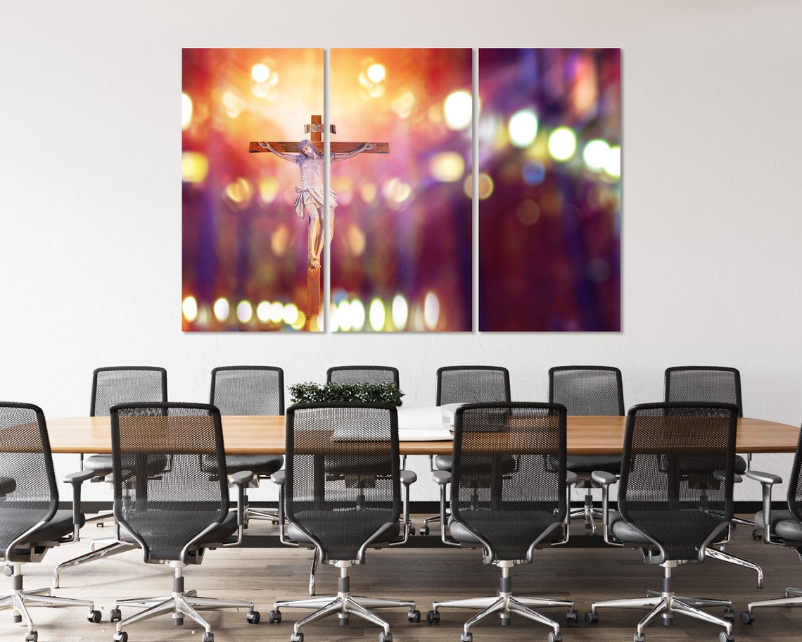 Jesus On The Cross In Church Large Decor For Wall Christian Art Decor For Home Church Wall Decor Religion Art For Gifts Cross Print Art - Image 4