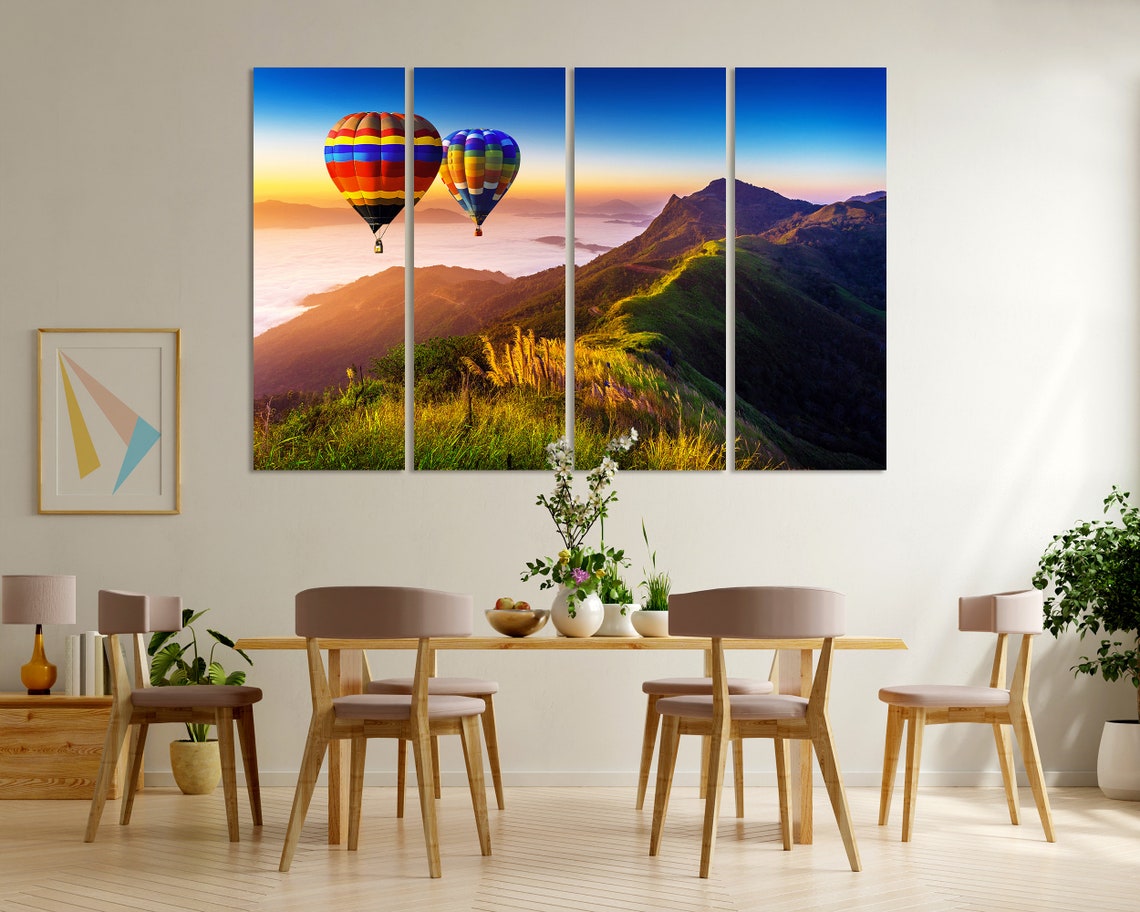 Colorful Hot Air Balloons Over Misty Mountains Sunrise View Poster - Image 6