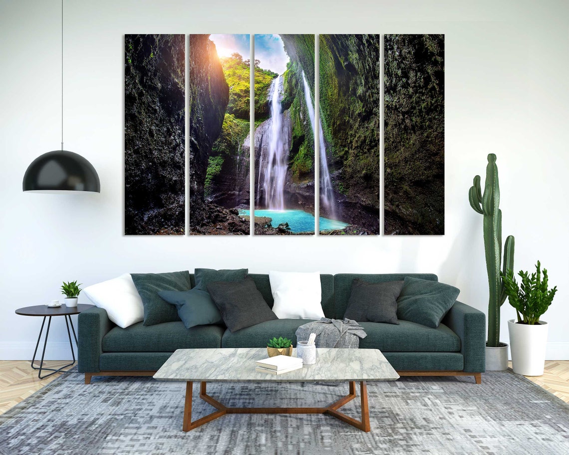Indonesia Tall Waterfall in Mossy Green Canyon Jungle Pool View Poster - Image 2