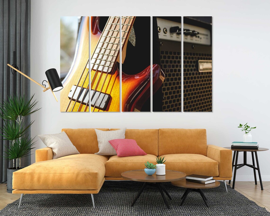 Sunburst Electric Bass Guitar Close Up Amplifier Music Room Poster - Image 5