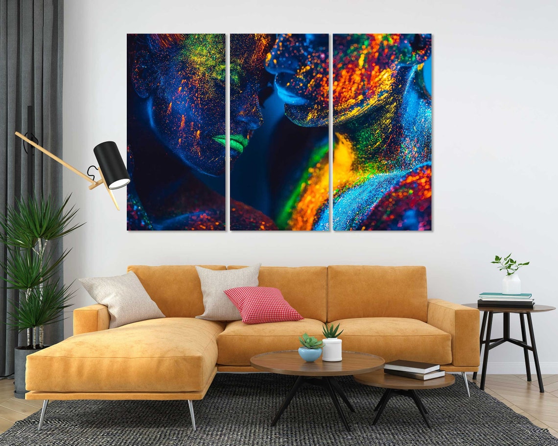 Neon UV Glow Body Paint Faces Vibrant Abstract Colorful Wall Art Print - Image 5