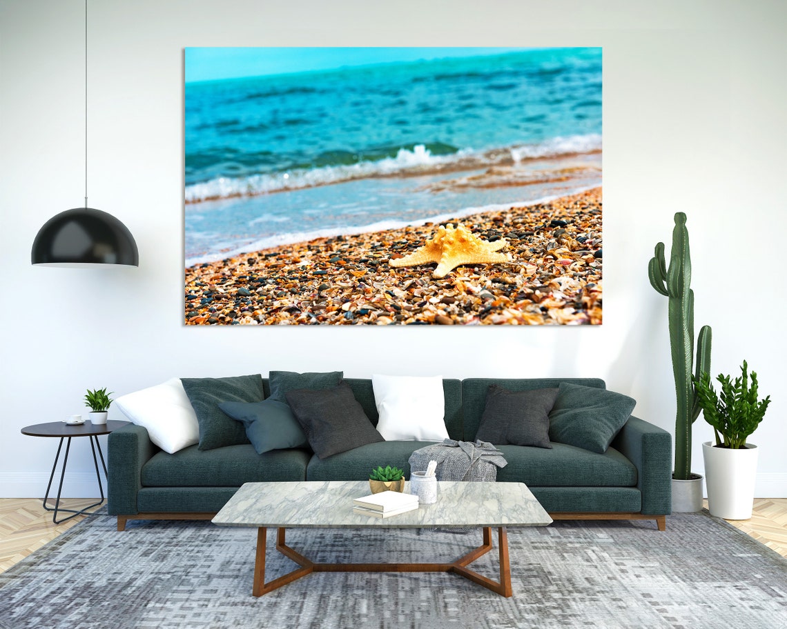 Starfish On Pebble Beach Turquoise Wave Summer Coastal Art Poster - Image 2