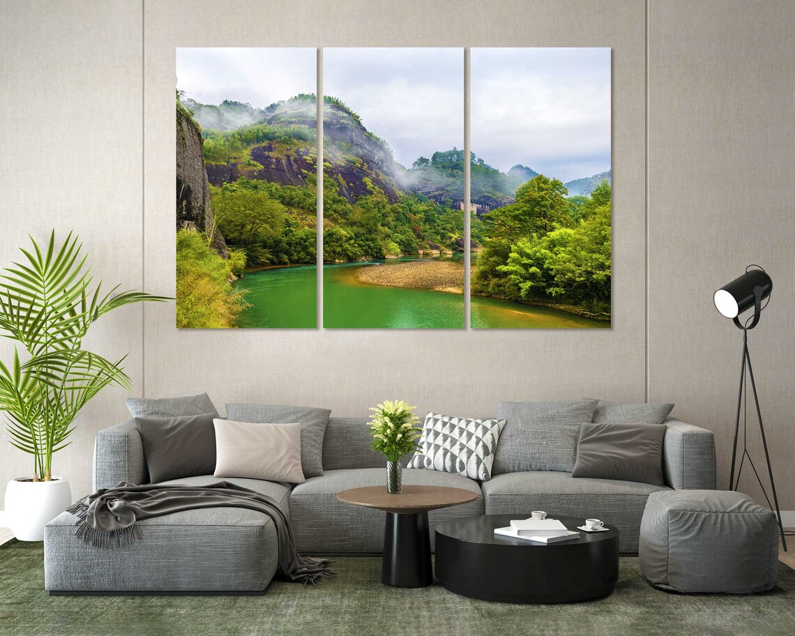 Misty Green Mountain River Valley Foggy Forest Landscape Photo Poster - Image 7