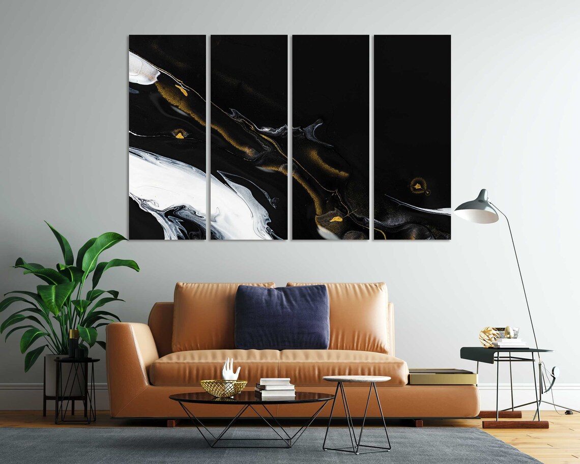 Black White Gold Abstract Marble Flowing Veins Modern Art Poster - Image 6