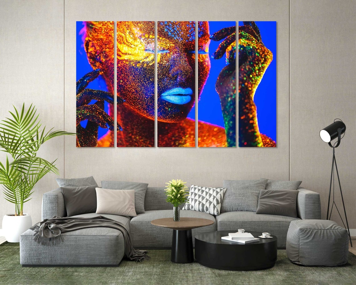 Neon UV Body Paint Woman Portrait Fluorescent Color Pop Wall Poster - Image 6