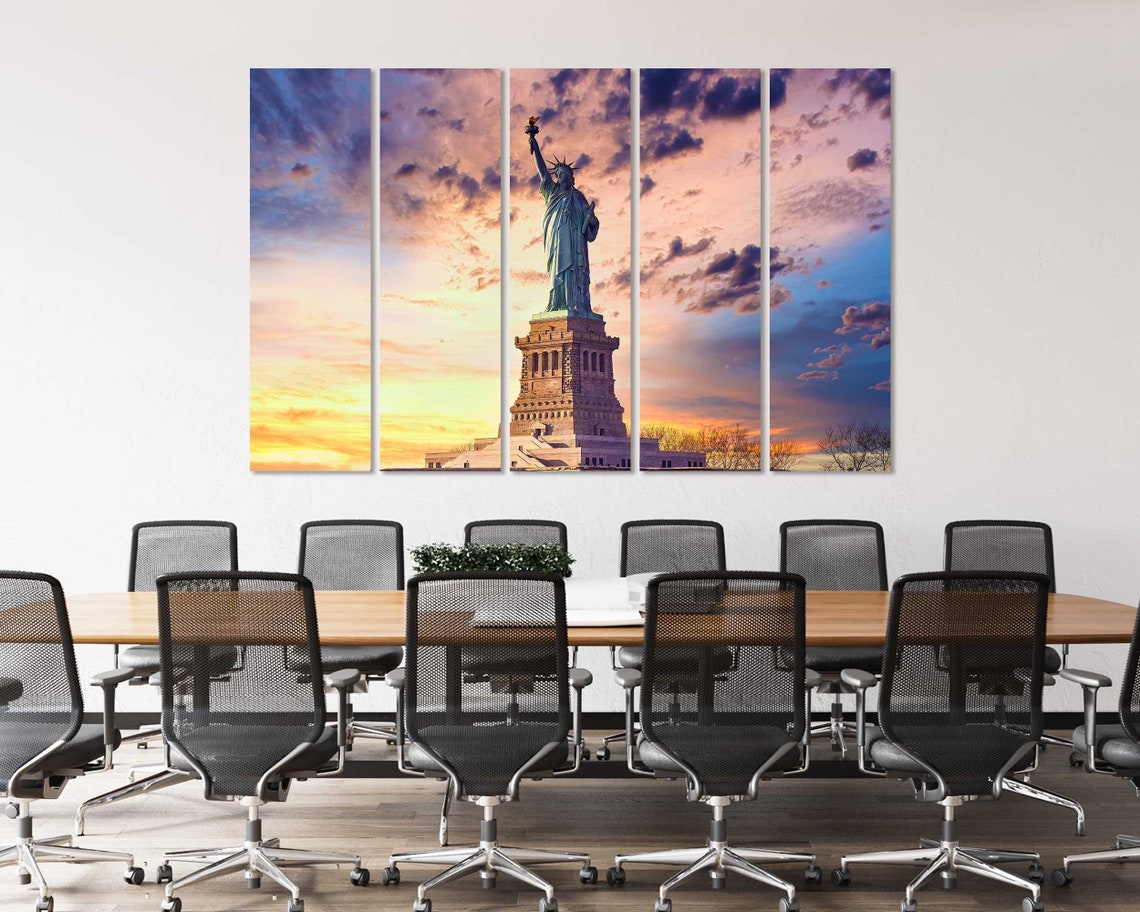 Statue Of Liberty At Colorful Sunset Art For Home Interior New York Print Monument Of New York Art Statue Of Liberty In America - Image 4