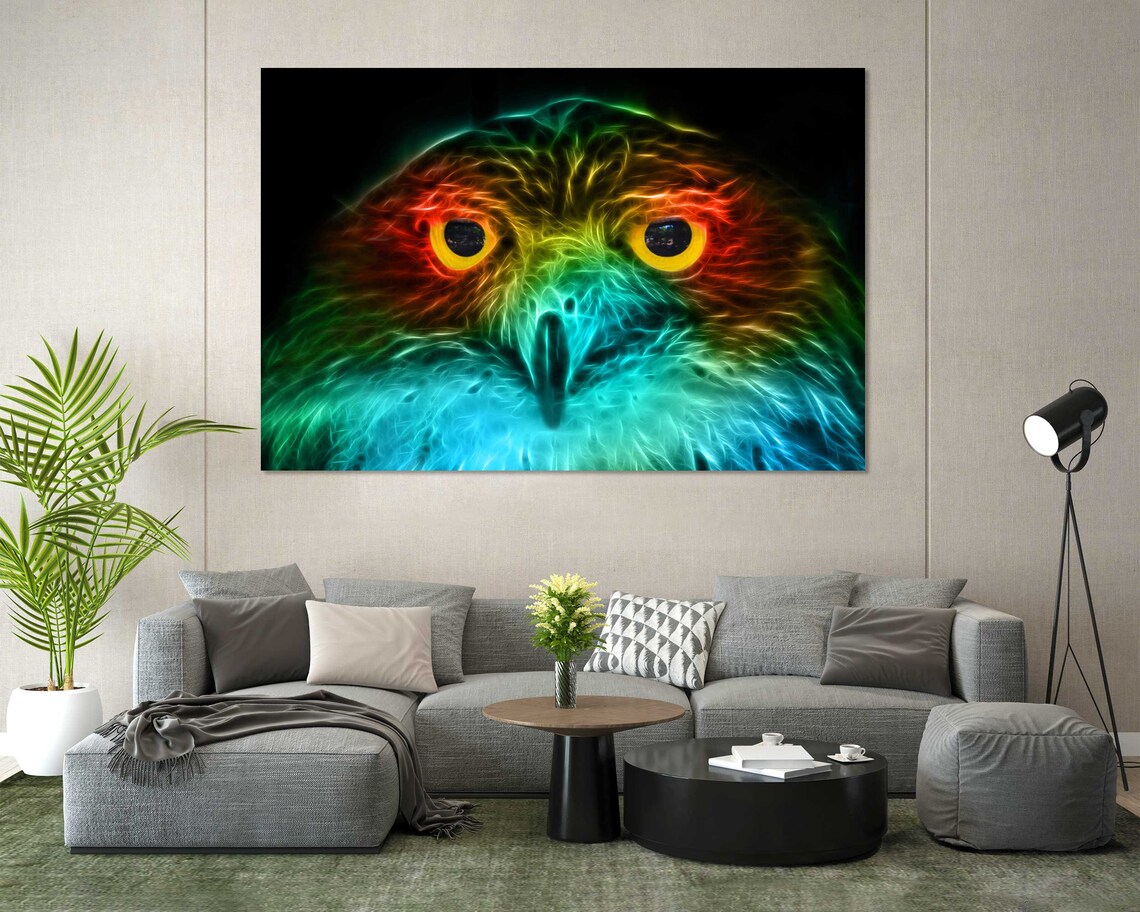 Colorful Fractal Owl Face Abstract Neon Eyes Bird Wall Art Poster - Image 8