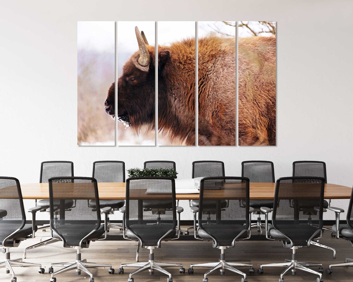 Bison Closeup Portrait In Snowy Winter Landscape Wildlife Poster - Image 4