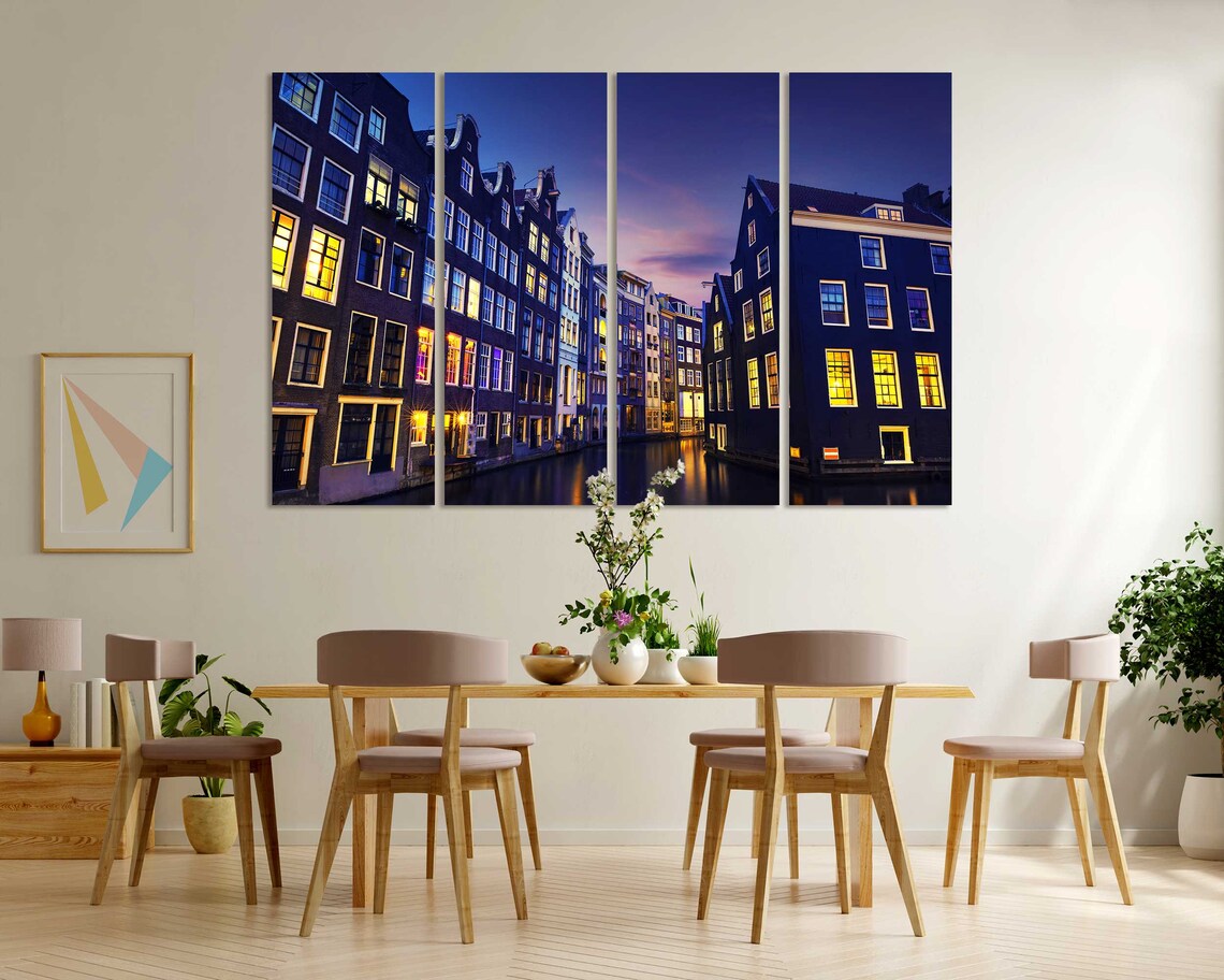 Amsterdam Canal Night City Lights Old Town Houses Travel Poster - Image 5