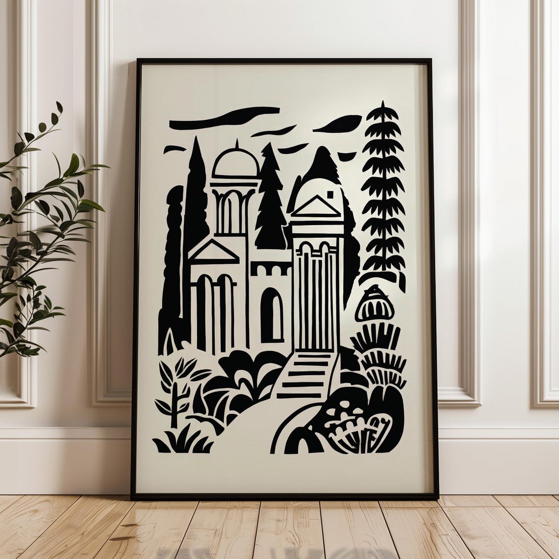 Minimalist Scenic Poster Black And Beige Print Modern Organic Wall Art Scandinavian Home