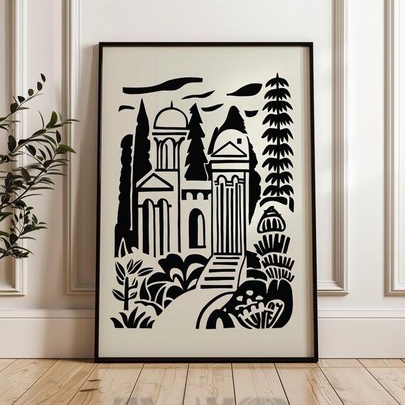 Minimalist Scenic Poster Black And Beige Print Modern Organic Wall Art Scandinavian Home