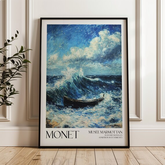 Monet Crashing Wave With Rowboat Museum Exhibition Art Print