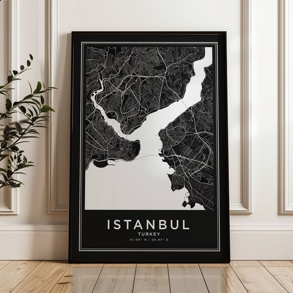 Istanbul Turkey Street Map Black Minimalist Monoline Art Poster