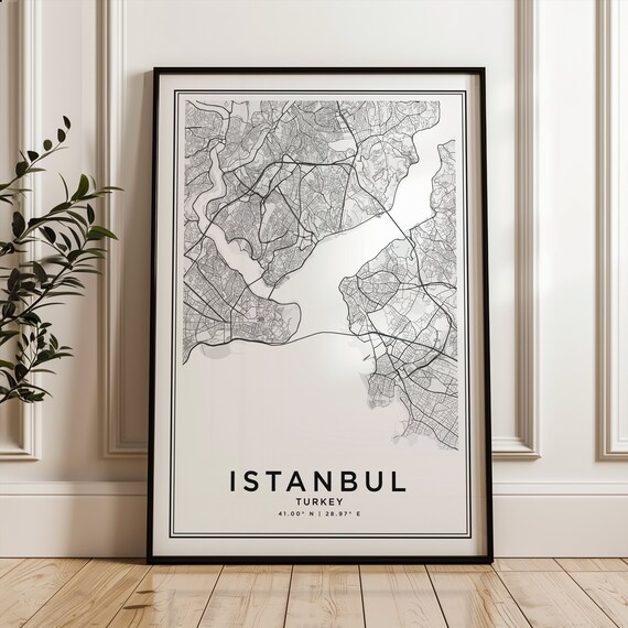 Istanbul Turkey Street Map Cream Minimalist Monoline Art Poster