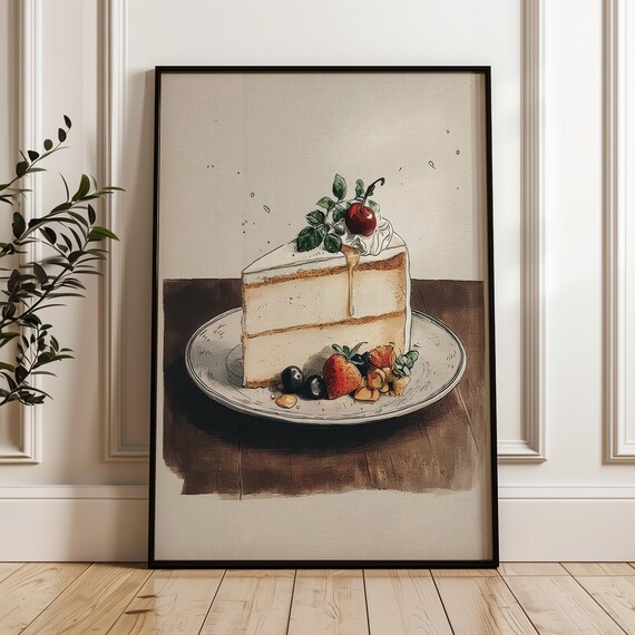 Food Art Poster Handdrawn Cake Illustration On Matte Paper