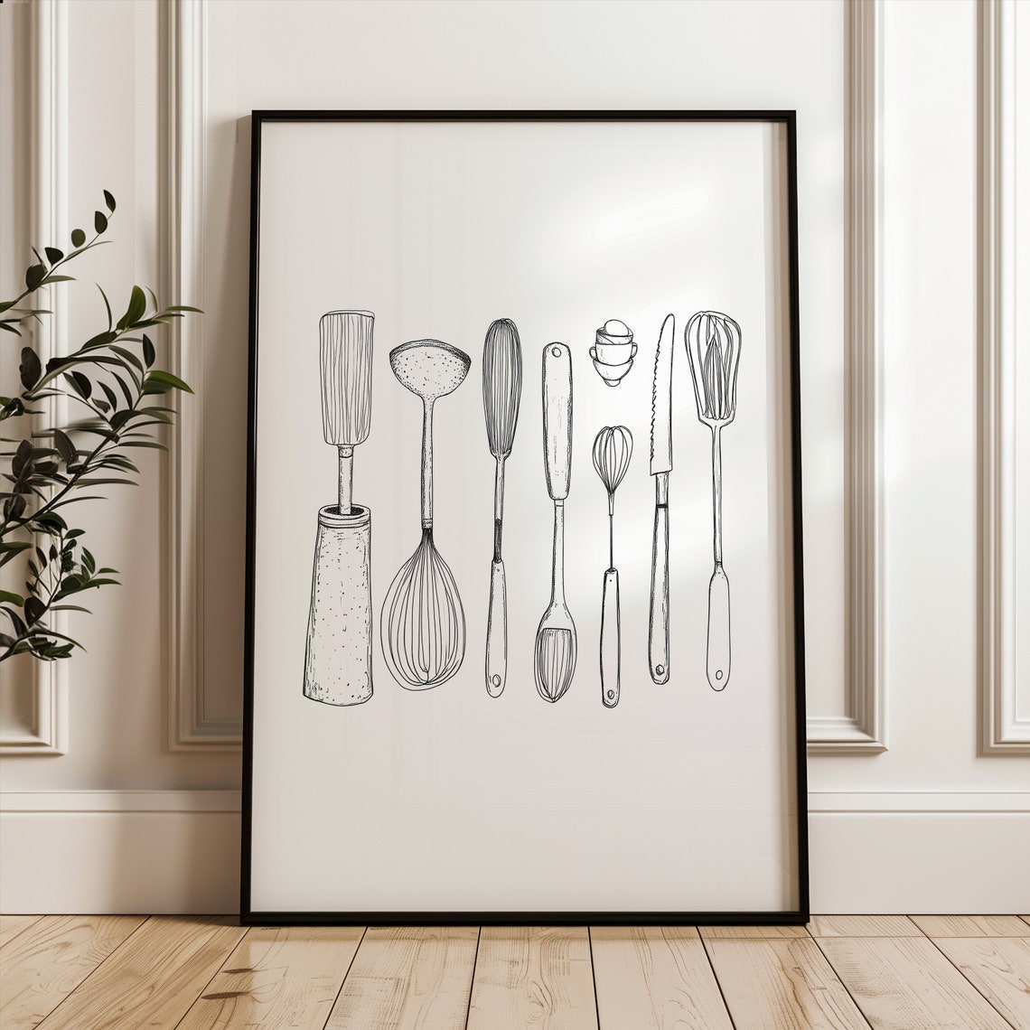 Baking Whisks Rolling Pin Lineup Kitchen Tools Line Art Poster