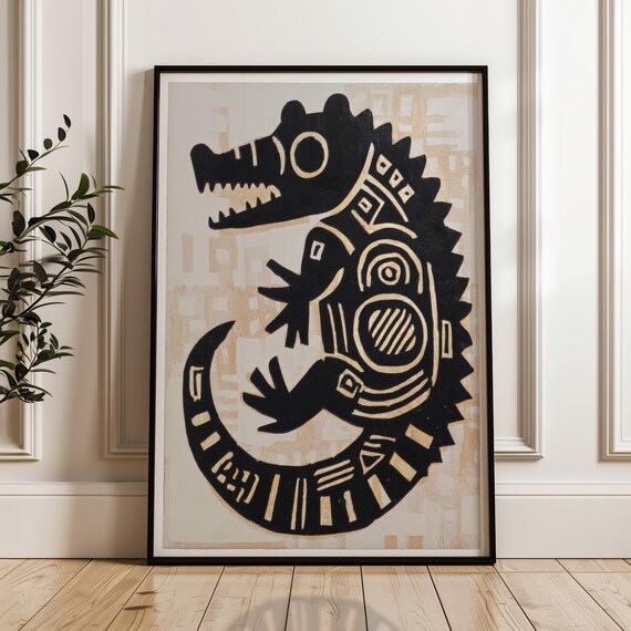 Traditional Mexican Crocodile Folk Art Print