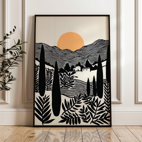 Minimalist Scenic Poster Black And Beige Print Modern Organic Wall Art Scandinavian Home