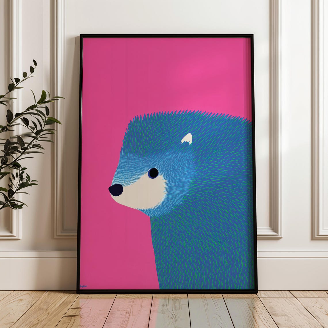 Blue Hedgehog Pop Art Poster Pink Background Cute Animal Wall