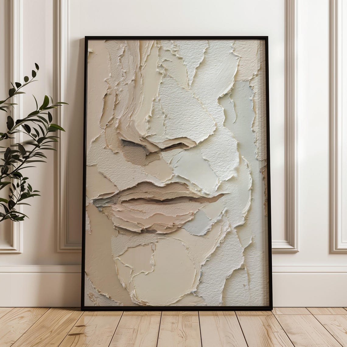 Neutral Abstract Face Sculptural Plaster Print Beige Minimalist