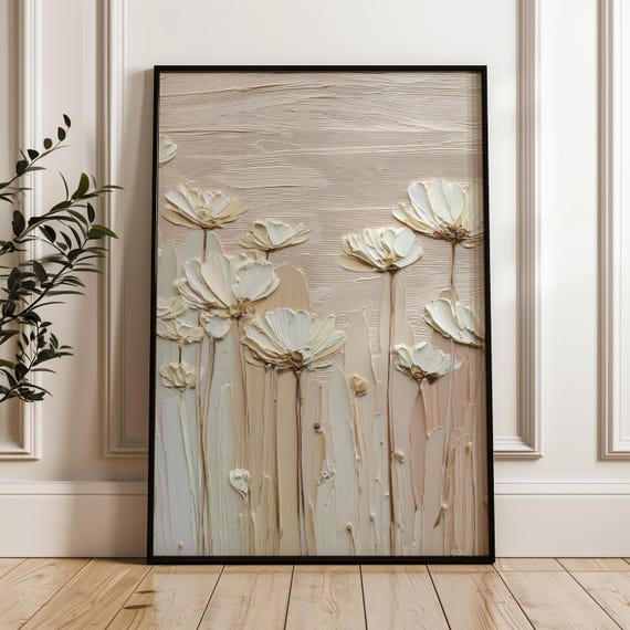 Neutral Abstract Wall Art Textured Palette Knife Print Beige Minimalist Decor Modern Floral Painting