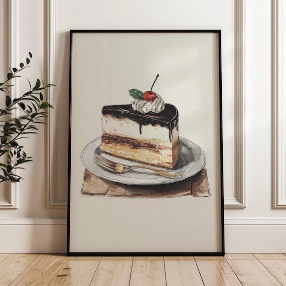 Food Art Poster Handdrawn Cake Illustration On Matte Paper