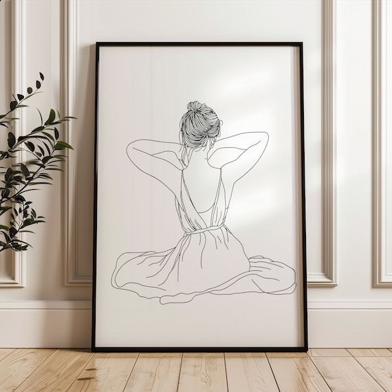Seated Woman Figure Line Art Minimalist Black and White Form Poster