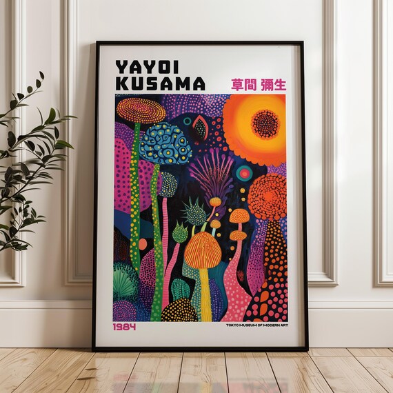Yayoi Kusama Night Garden Dotted Mushrooms 1984 Exhibition Poster