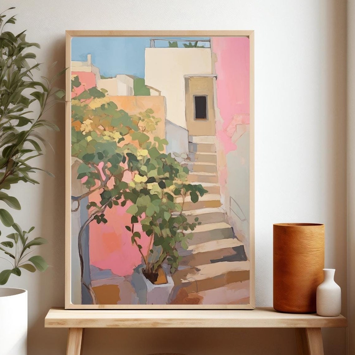 Mediterranean Village Greece Watercolor Travel Poster