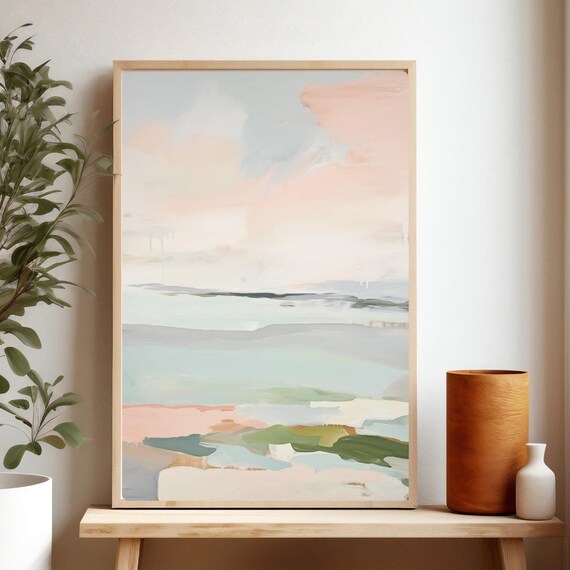 Pastel Abstract Ocean Seascape Minimal Soft Tones Coastal Poster