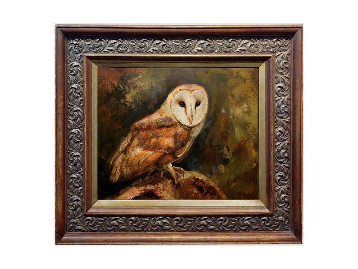 Owl Wildlife Art Moody Bird Wall Art Vintage Prints Wall Art Horizontal Art - Image 2